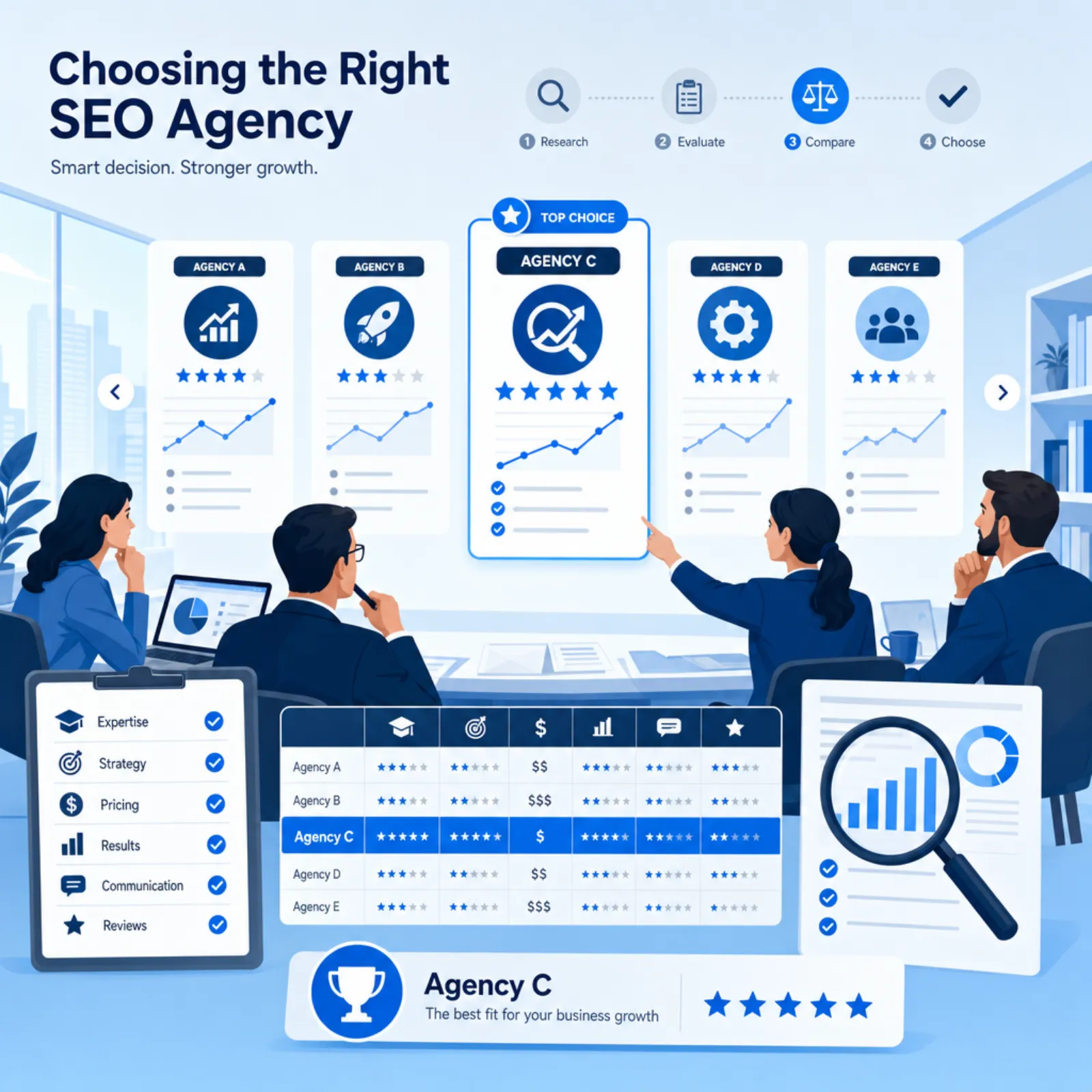 SEO agency hiring process showing evaluation and selection of candidates