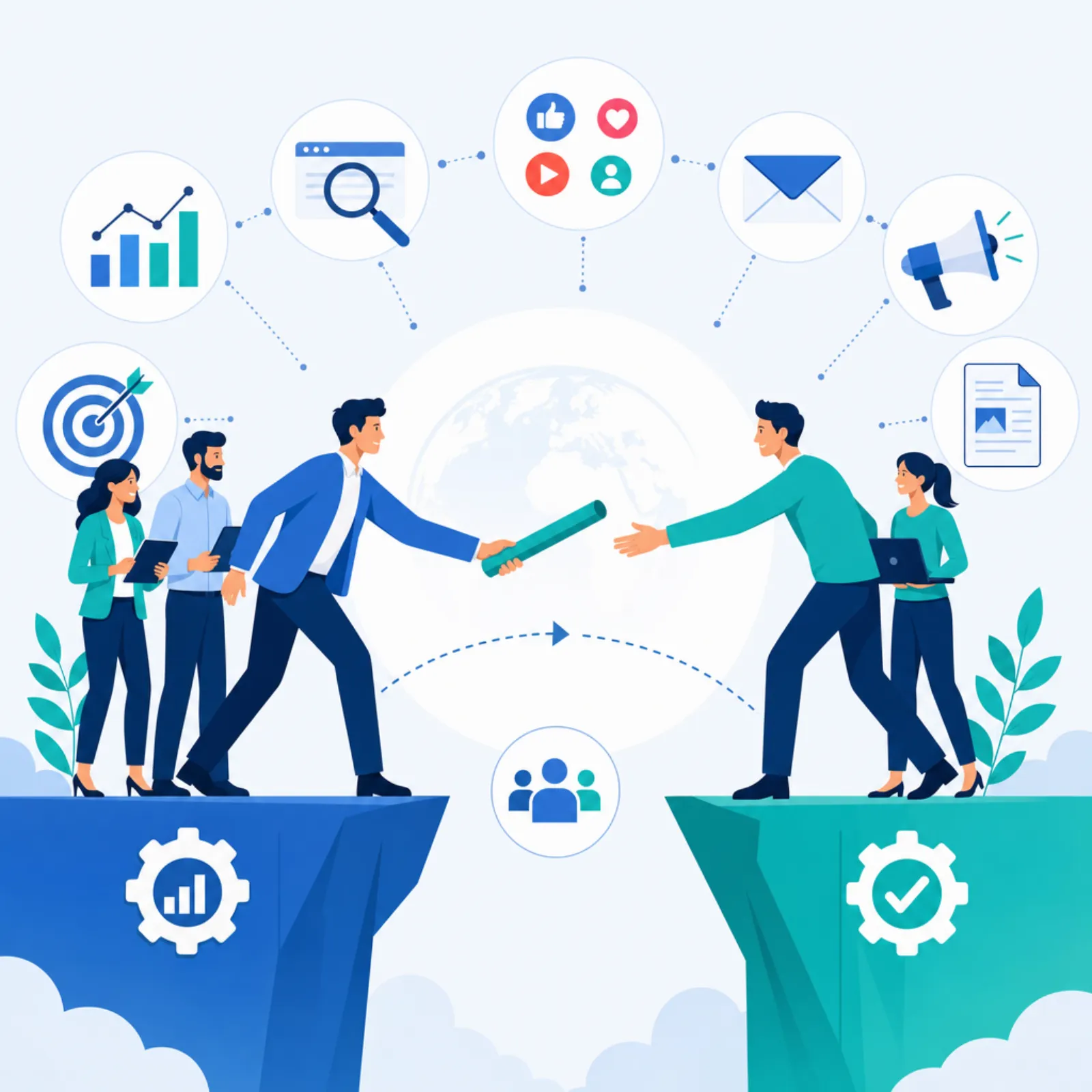 Digital marketing outsourcing concept with business-agency partnership